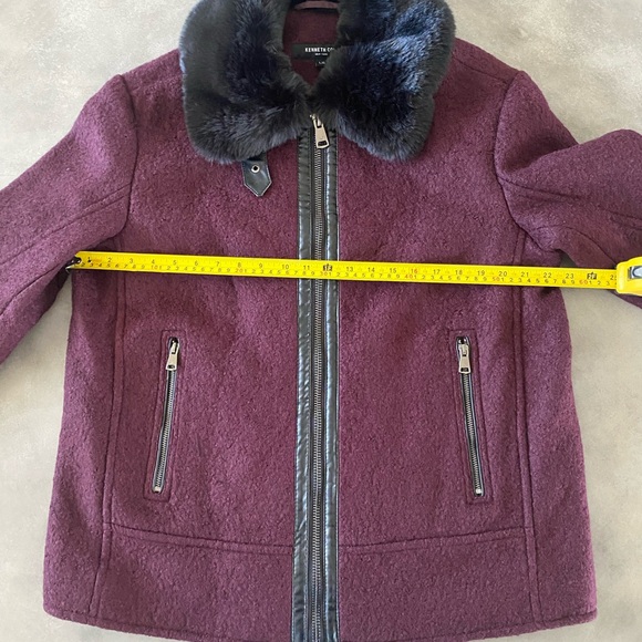 NWT Kenneth Cole wool faux fur collar burgundy women’s coat size large. - Picture 11 of 16